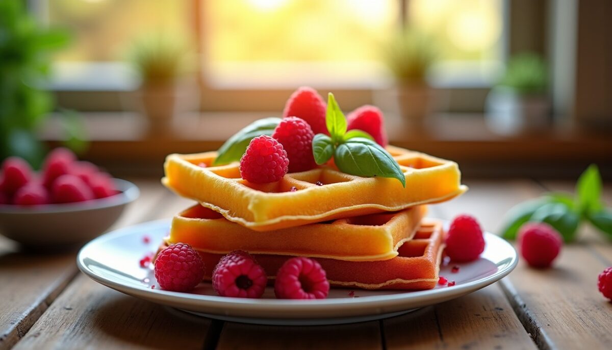 Délicieuses gaufres arc-en-ciel à la framboise et au basilic : une recette simple et rapide
